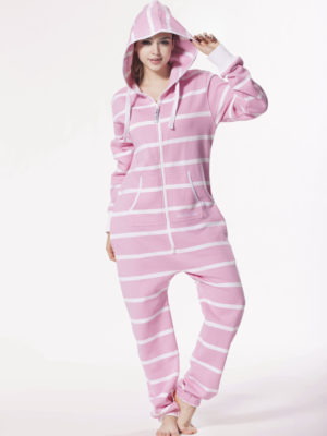 Комбинезон полосатый белый+розовый W1603 (2)