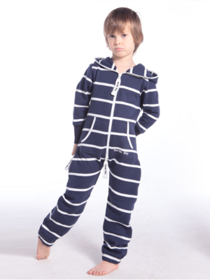 Полосатый комбинезон белый+темно-иний, токая белая K1608